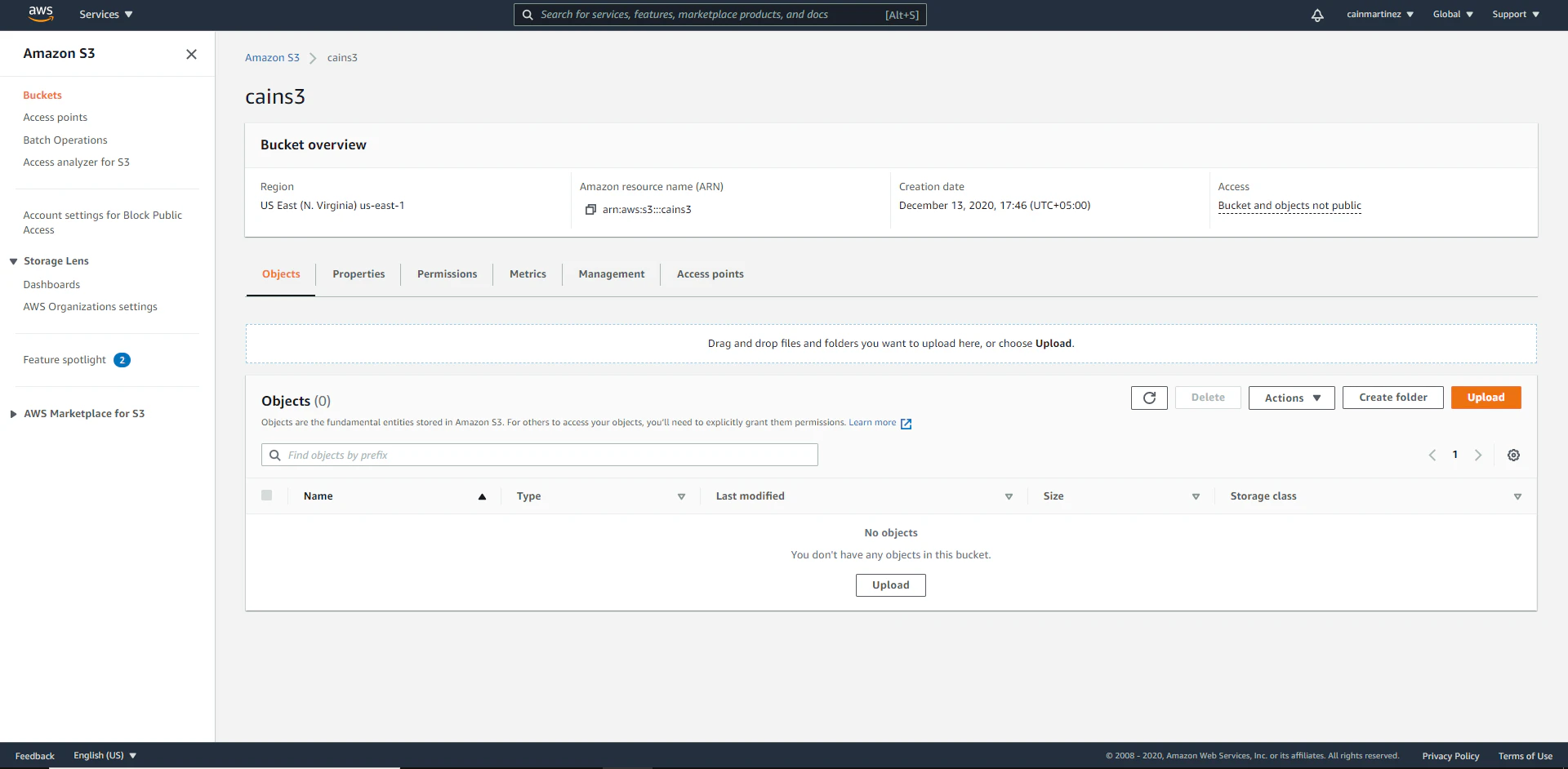 screenshot of Amazon S3